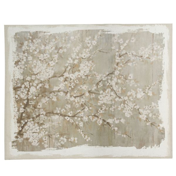 Beige Canvas Painting with Cherry Blossoms