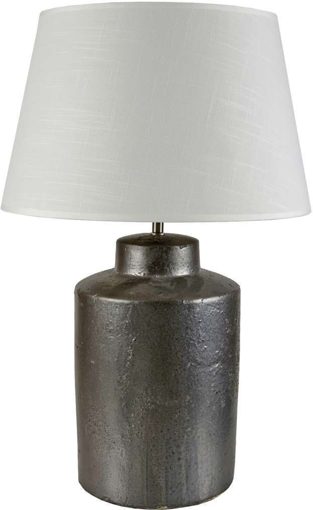 ART ET LUMIERE Ceramic Portable Lamp with White Shade and Silver Base