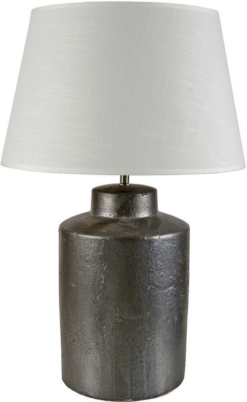 ART ET LUMIERE Ceramic Portable Lamp with White Shade and Silver Base