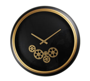 Modern Metal Wall Clock with Moving Mechanism – Black & Gold, 52 cm | ZAROS
