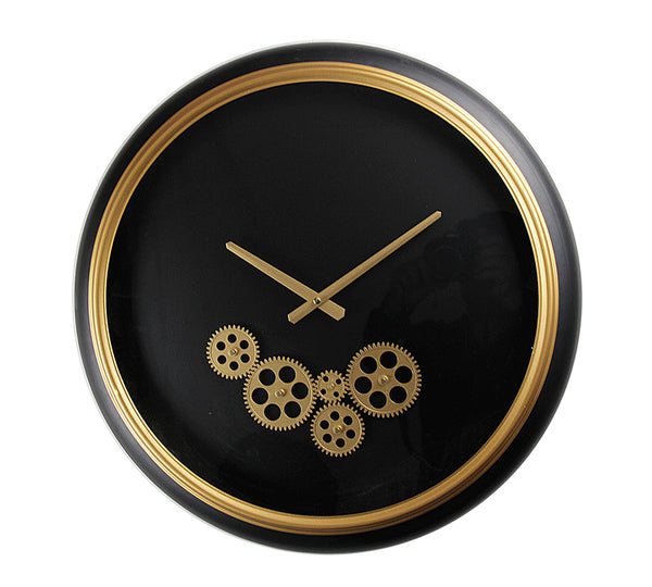 Modern Metal Wall Clock with Moving Mechanism – Black & Gold, 52 cm | ZAROS