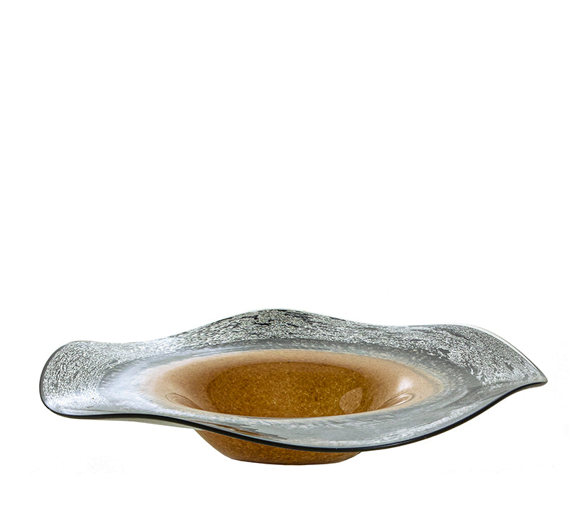 "Fusion" handmade glass platter with brown & black stripe