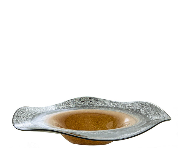 "Fusion" handmade glass platter with brown & black stripe