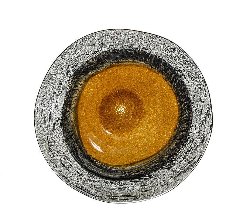 "Fusion" handmade glass platter with brown & black stripe