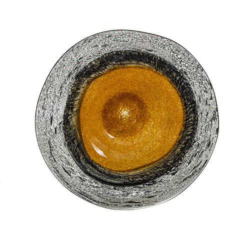 "Fusion" handmade glass platter with brown & black stripe