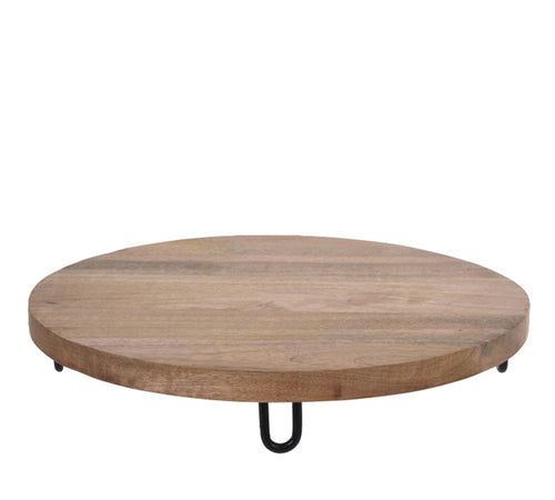 Round serving base made of mango wood with metal legs