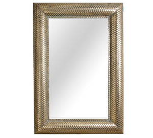 Champagne Metal Framed Mirror with Herringbone Design – 68.5 × 98.5 cm | ZAROS