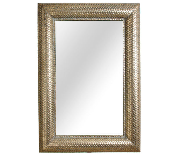 Champagne Metal Framed Mirror with Herringbone Design – 68.5 × 98.5 cm | ZAROS