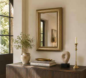 Champagne Metal Framed Mirror with Herringbone Design – 68.5 × 98.5 cm | ZAROS