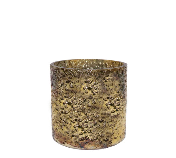 Glass tealight candle holder in aged gold finish