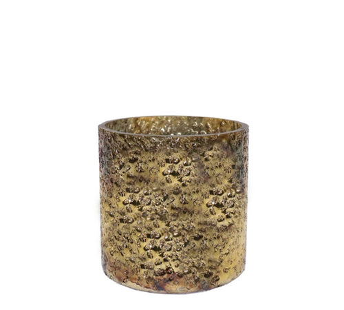 Glass tealight candle holder in aged gold finish