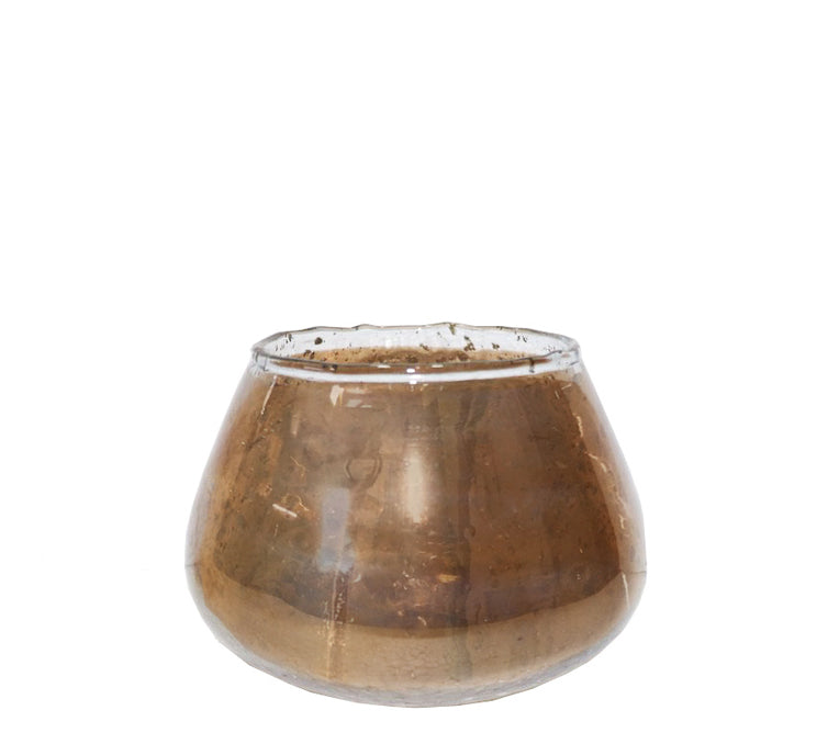 Glass candle holder in copper color with special glazing