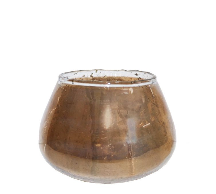 Glass candle holder in copper color with special glazing