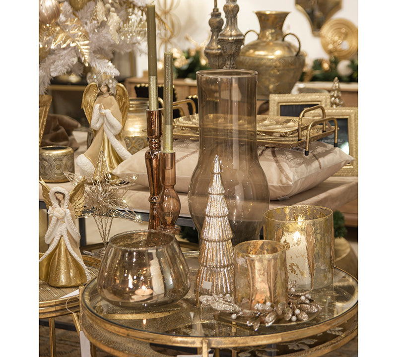 Glass candle holder in copper color with special glazing