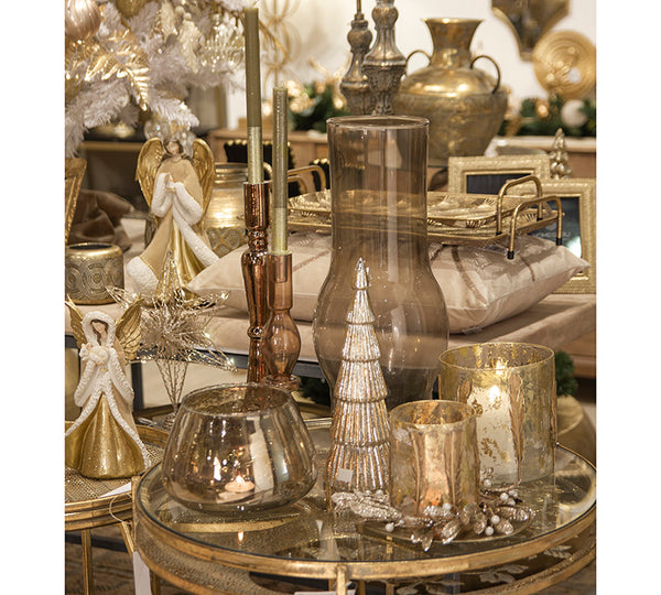 Glass candle holder in copper color with special glazing