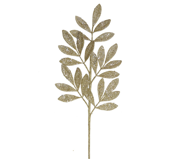 Champagne Glitter Decorative Branch with Leaves & Beads – 68 cm