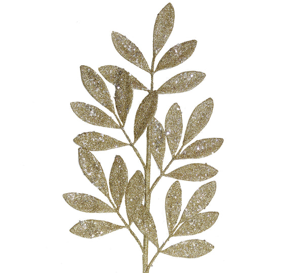 Champagne Glitter Decorative Branch with Leaves & Beads – 68 cm