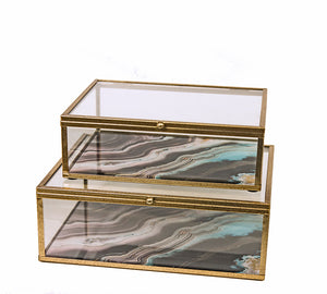 Onyx Glass Jewellery Boxes 20/23 cm – Set of 2, Turquoise