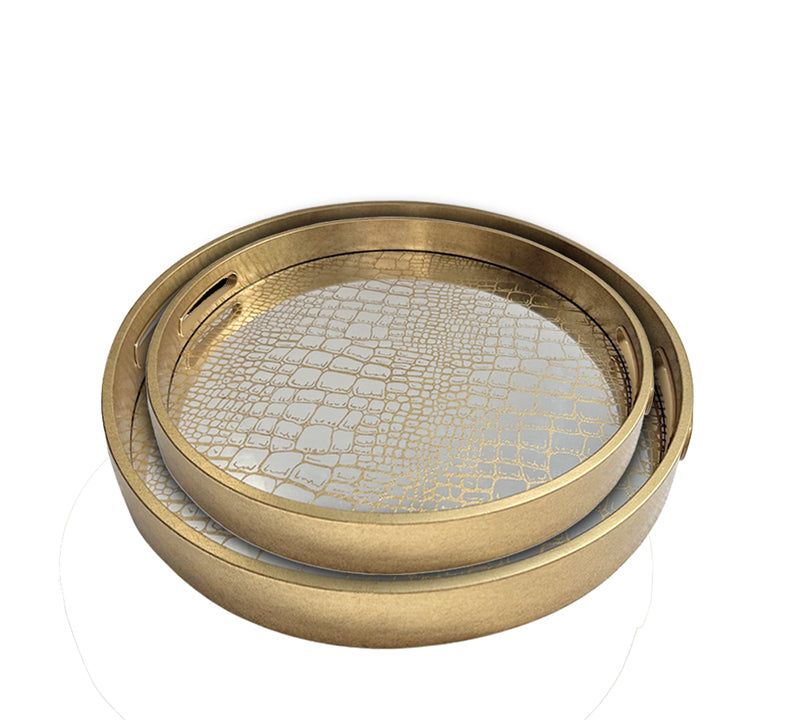 Set of 2 Round "Croco" Trays with Mirror