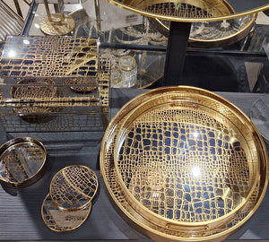 Set of 2 Round "Croco" Trays with Mirror
