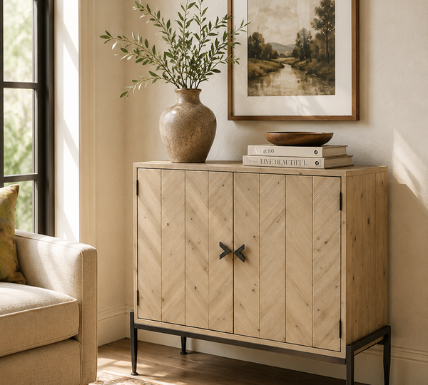 ZAROS Herringbone Wooden Sideboard with 2 Doors – 100 cm