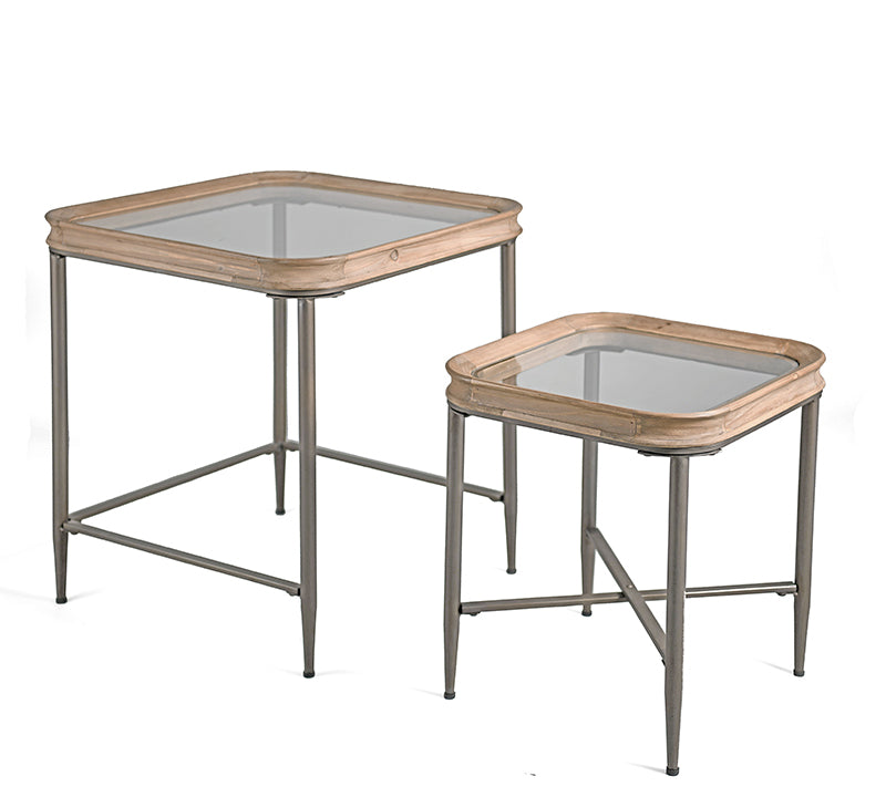 Set of 2 Side Tables with Glass Top