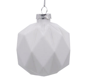 White Geometric Glass Christmas Bauble – 10 cm