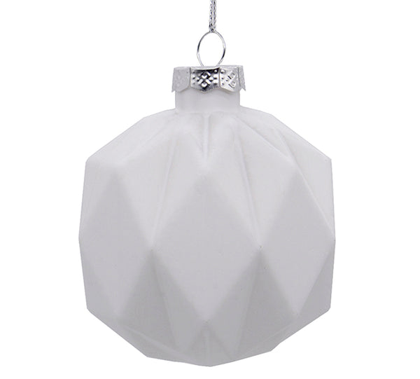 White Geometric Glass Christmas Bauble – 10 cm