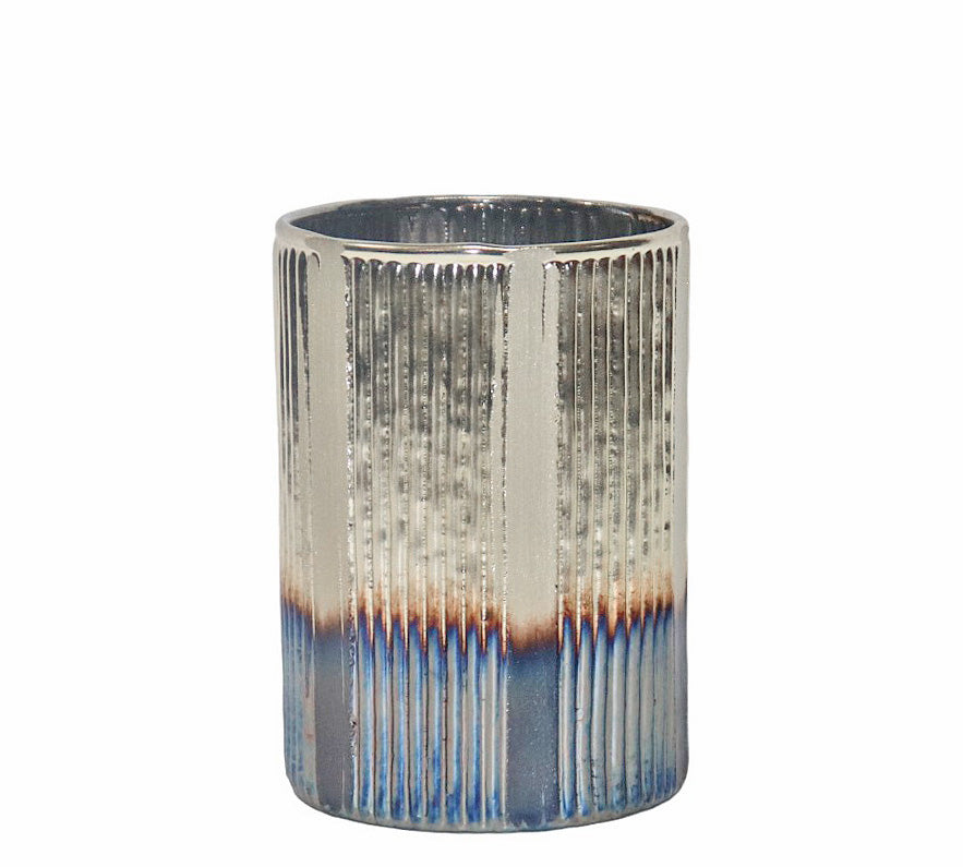 Candle holder, glass "Nickel" silver/blue