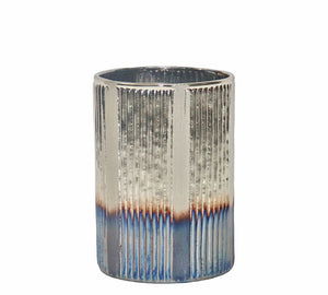 Candle holder, glass "Nickel" silver/blue