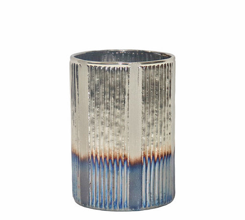 Candle holder, glass "Nickel" silver/blue