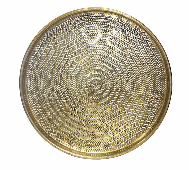 Round aluminum tray with herringbone pattern