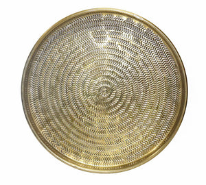 Round aluminum tray with herringbone pattern