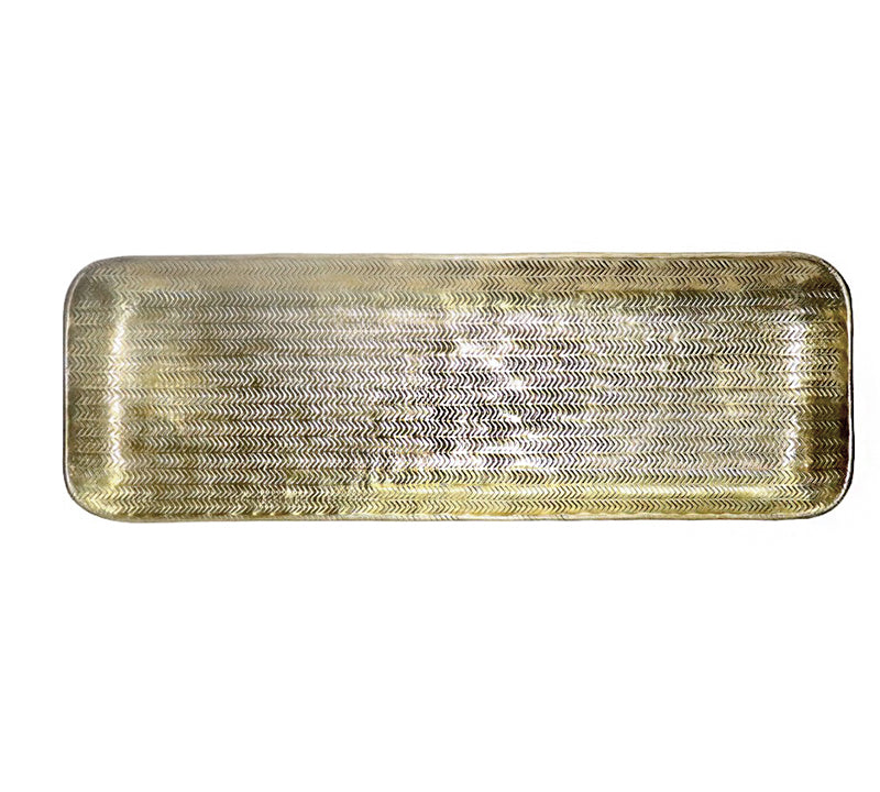 Rectangular aluminum tray with herringbone pattern