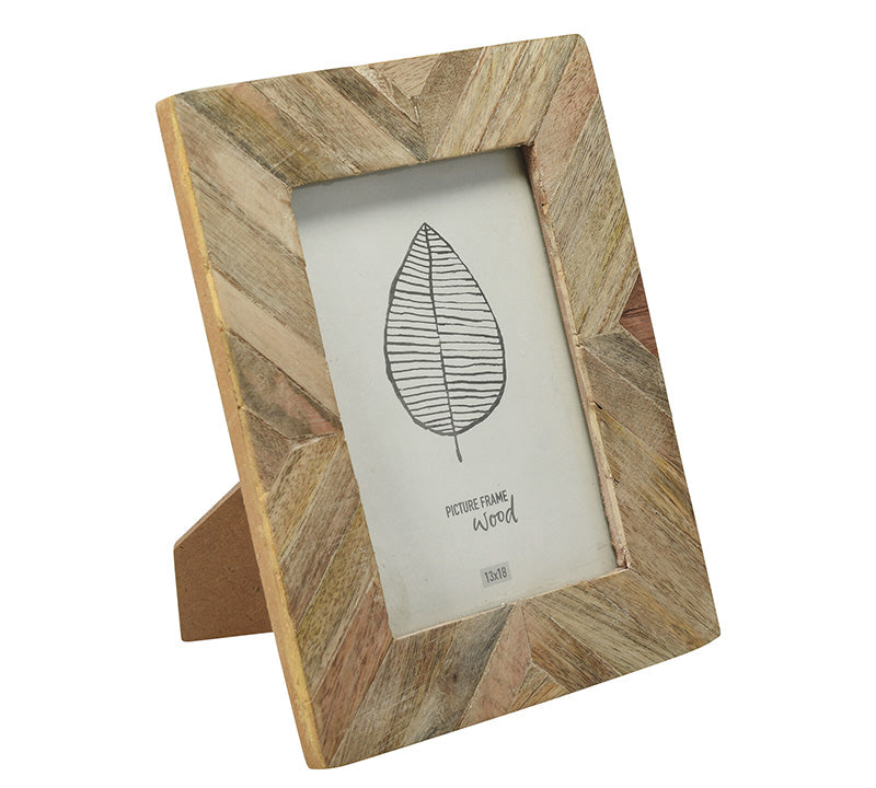 Photo frame herringbone pattern made of mango wood