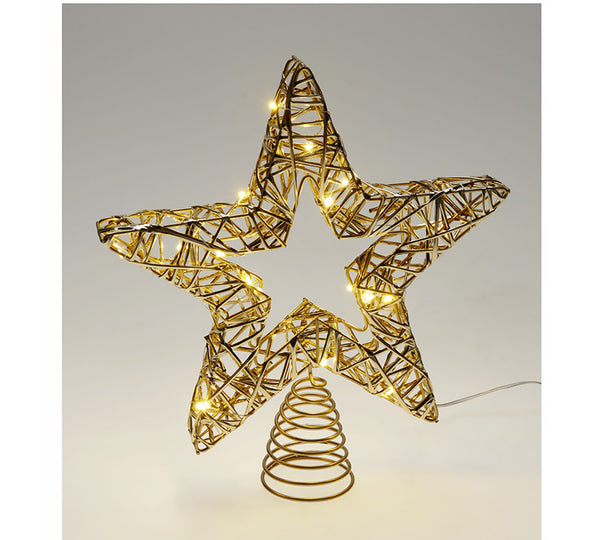 Gold Wire Star Christmas Tree Topper with 20 LED Lights & Timer – 28 cm