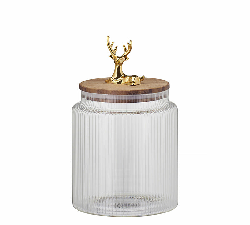 Glass Jar with Wooden Lid & Gold Deer – 19.5 cm