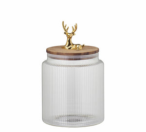 Glass Jar with Wooden Lid & Gold Deer – 19.5 cm