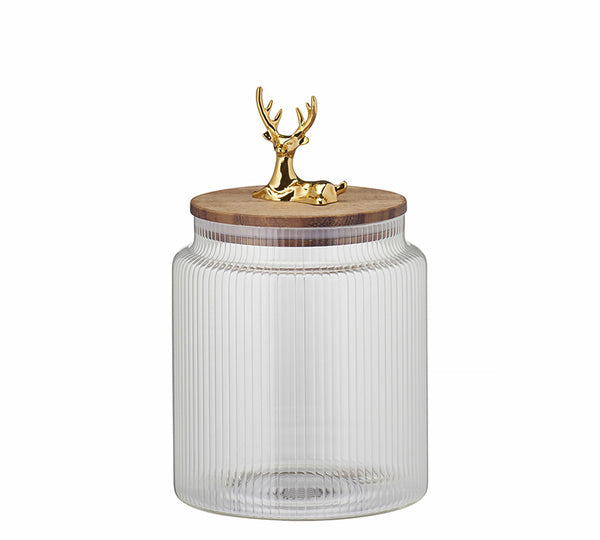 Glass Jar with Wooden Lid & Gold Deer – 19.5 cm