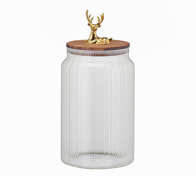 Glass Jar with Wooden Lid & Gold Deer – 25 cm