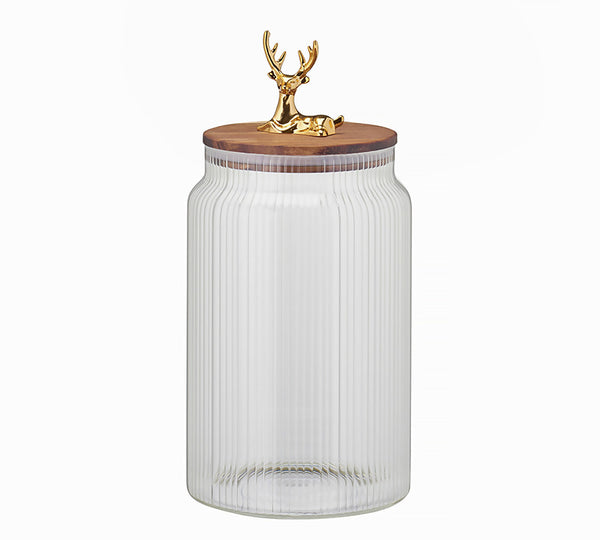 Glass Jar with Wooden Lid & Gold Deer – 25 cm