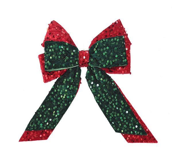 Red & Green Sequin Christmas Bow – 29 cm