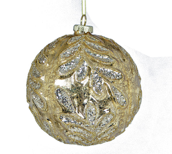 Glass Ball with Gold & Silver Leaf Design – 12 cm