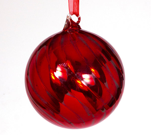 Red Spiral Glass Christmas Ball – 10 cm