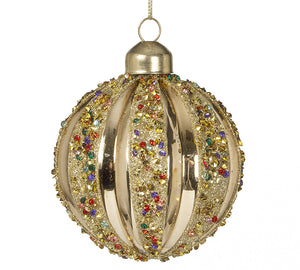 Gold Glass Christmas Bauble with Multicoloured Stones – 8 cm