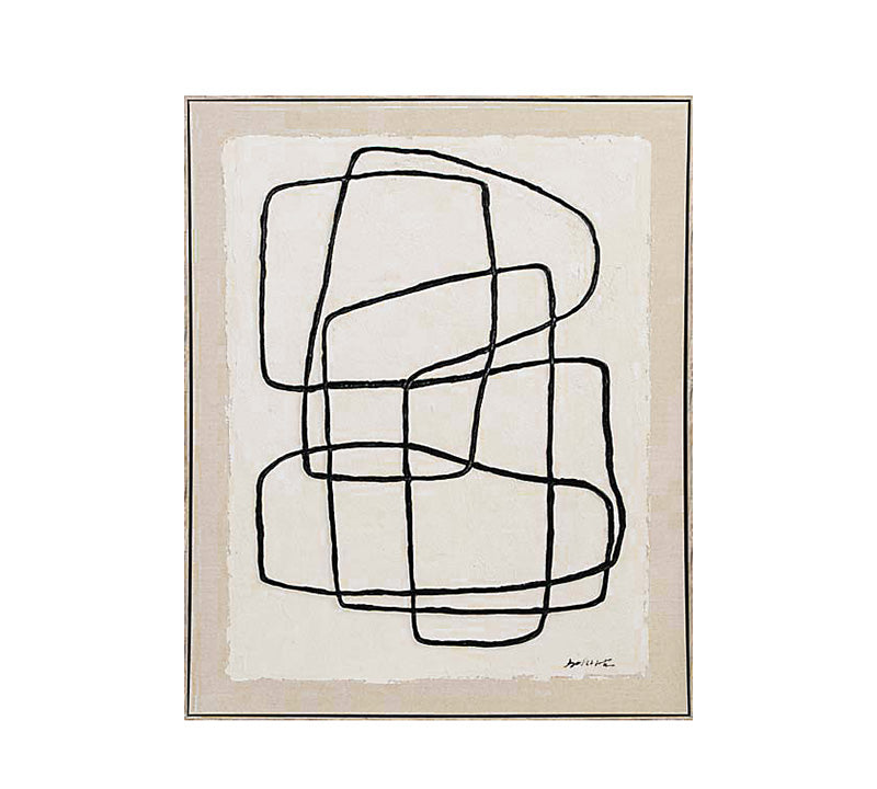 Handmade Abstract Line Art Wall Painting – Beige, 60 × 80 cm