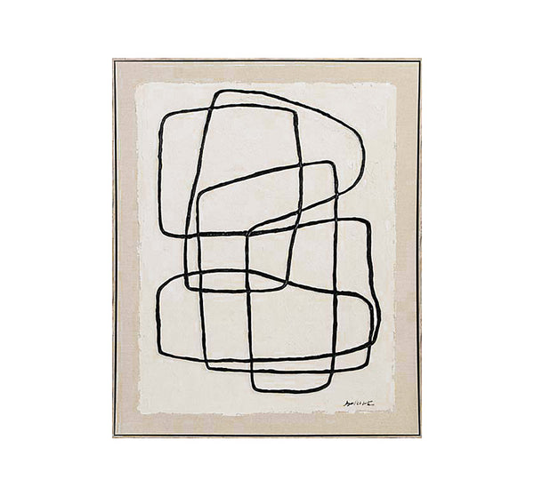 Handmade Abstract Line Art Wall Painting – Beige, 60 × 80 cm