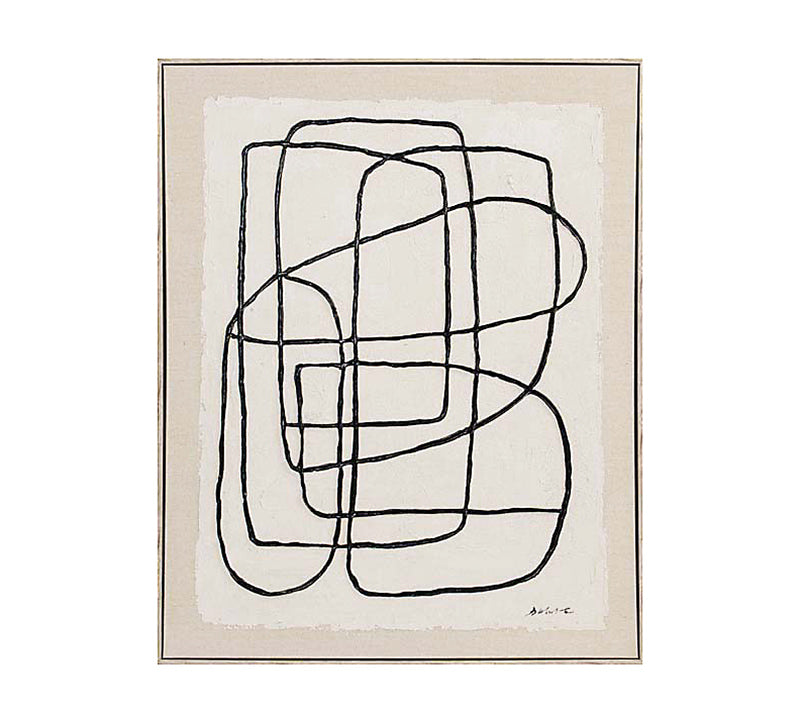Handmade Abstract Line Art Wall Painting – Beige, 60 × 80 cm