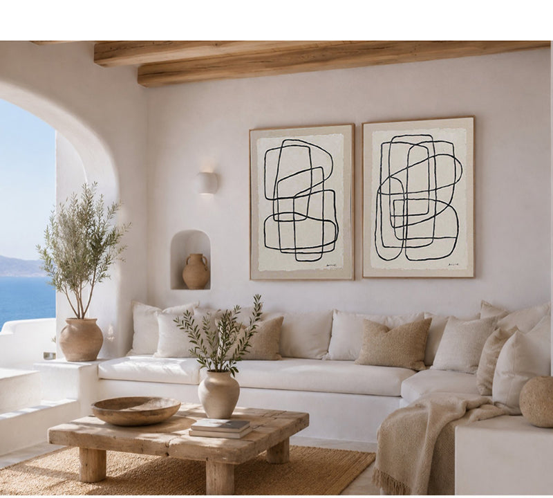 Handmade Abstract Line Art Wall Painting – Beige, 60 × 80 cm