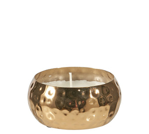 Decorative Candle in Hammered Gold Metal Bowl – 9.5 cm